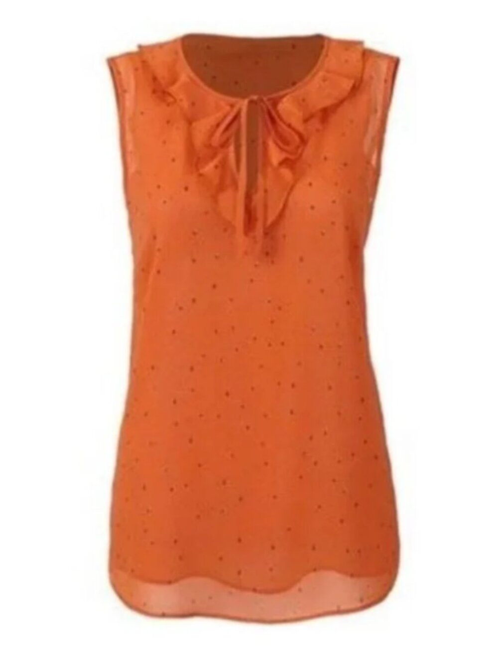 Cabi Sprinkle Top Sleeveless Semi Sheer Size L‎ Ruffle V-Neck Style 3764 Orange